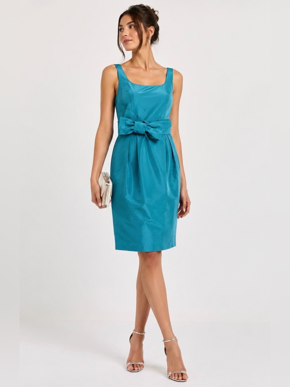Biancoghiaccio Aqua Blue Sleeveless Bow-Waist Cocktail Dress IT 40 (US 2/4)